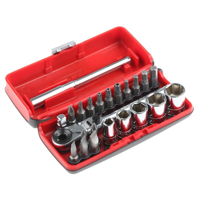 Facom 23-Piece Metric 1/4 in Standard Socket/Bit Set with Ratchet, 6 point; Hex Bit; Phillips Bit; Pozidriv Bit;