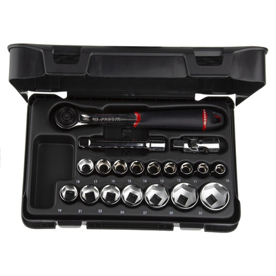 Facom 19-Piece Metric 1/2 in Standard Socket Set with Ratchet, 6 point