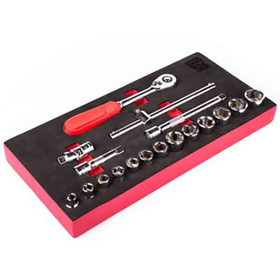 RS PRO 18-Piece Metric 3/8 in Standard Socket Set with Ratchet, 6 point