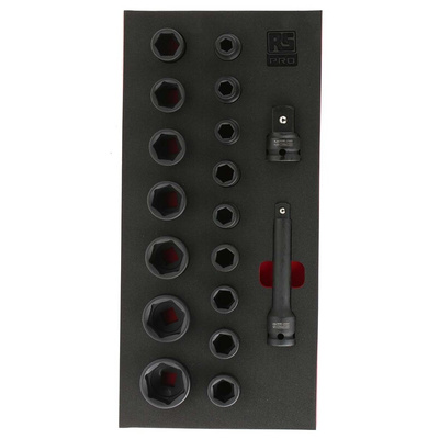 RS PRO 18-Piece Metric 1/2 in Impact Socket Set , 6 point