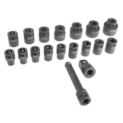 RS PRO 18-Piece Metric 1/2 in Impact Socket Set , 6 point