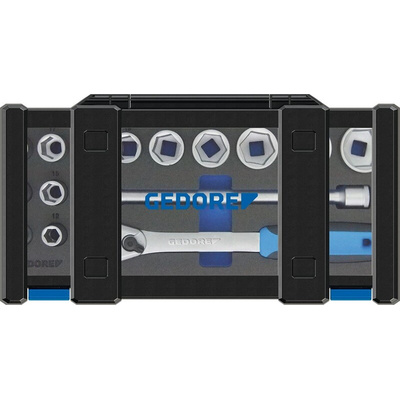 Gedore 15-Piece Metric 1/2 in Standard Socket Set with Ratchet, 6 point