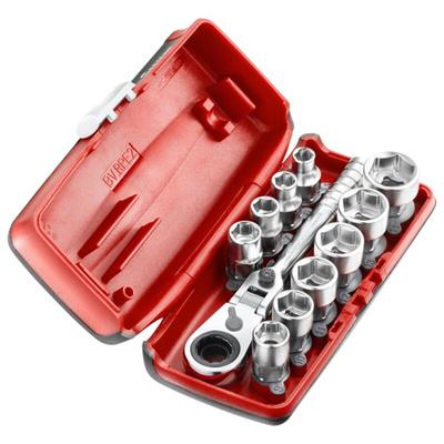 Facom 11-Piece Metric 1/4 in Standard Socket Set with Ratchet, 6 point
