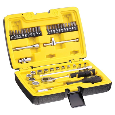 Stanley 42-Piece Metric 1/4 in Standard Socket/Bit Set with Ratchet, 6 point; Hex Bit; Phillips Bit; Slotted Bit; Torx