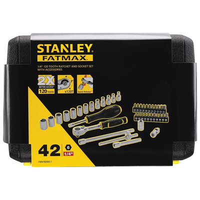 Stanley 42-Piece Metric 1/4 in Standard Socket/Bit Set with Ratchet, 6 point; Hex Bit; Phillips Bit; Slotted Bit; Torx