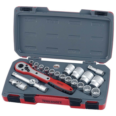 Teng Tools 21-Piece Metric 1/2 in Standard Socket Set with Ratchet, 12 point