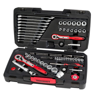 Teng Tools 98-Piece Metric 1/2 in; 1/4 in; 3/8 in Standard Socket/Spanner/Bit Set with Ratchet, 6 point; 12 point; Hex