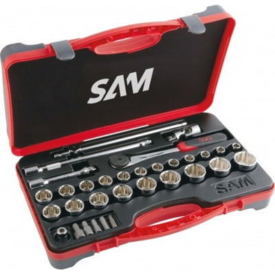 SAM 32-Piece Metric 1/2 in Standard Socket/Bit Set with Ratchet, 12 point; Hex Bit