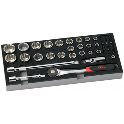 SAM 45-Piece Metric 1/2 in Standard Socket/Bit Set with Ratchet, 12 point; Hex Bit; Phillips Bit; Pozidriv Bit; Slotted