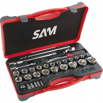 SAM 32-Piece Metric 1/2 in Standard Socket/Bit Set with Ratchet, 6 point; Hex Bit