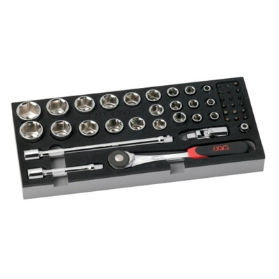 SAM 45-Piece Metric 1/2 in Standard Socket/Bit Set with Ratchet, 6 point; Hex Bit; Phillips Bit; Pozidriv Bit; Slotted