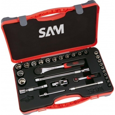 SAM 30-Piece Metric 1/2 in; 1/4 in Standard Socket Set with Ratchet, 6 point; 12 point