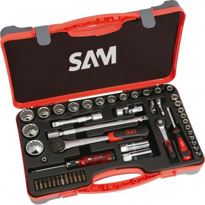 SAM 49-Piece Metric 1/2 in; 1/4 in Standard Socket/Bit Set with Ratchet, 6 point; 12 point; Hex Bit; Phillips Bit;