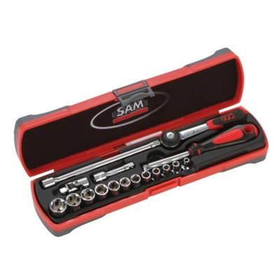 SAM 17-Piece Metric 1/4 in Standard Socket Set with Ratchet, 6 point