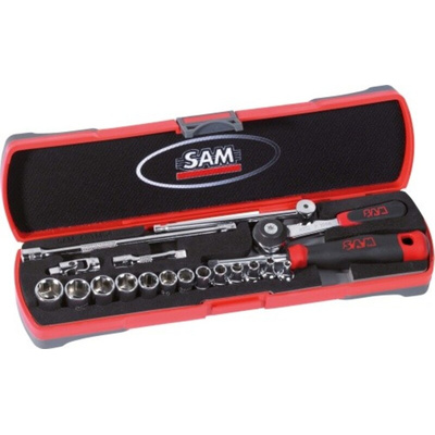 SAM 19-Piece Metric 1/4 in Standard Socket Set with Ratchet, 6 point
