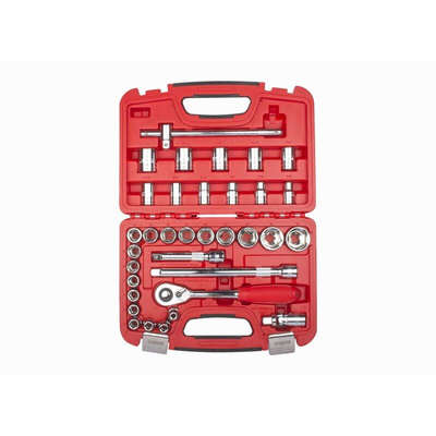 RS PRO 34-Piece Imperial, Metric 1/2 in Standard Socket Set with Ratchet, 6 point; 12 point