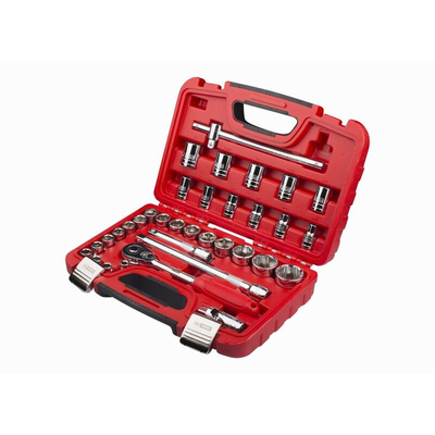 RS PRO 34-Piece Imperial, Metric 1/2 in Standard Socket Set with Ratchet, 6 point; 12 point