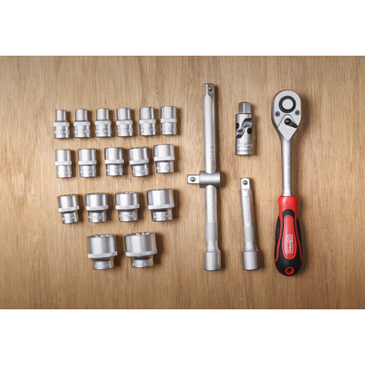 RS PRO 32-Piece Metric 1/2 in Deep Socket/Standard Socket Set with Ratchet, 6 point; 12 point