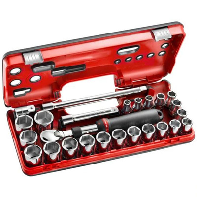 Facom 25-Piece Metric 1/2 in Standard Socket Set with Ratchet, 6 point