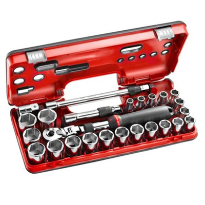 Facom 25-Piece Metric 1/2 in Standard Socket Set with Ratchet, 6 point