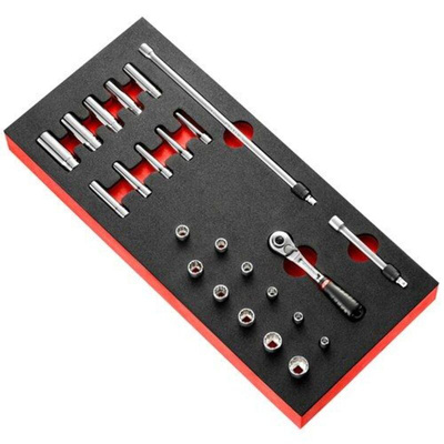 Facom 24-Piece Imperial 1/4 in Deep Socket/Standard Socket Set with Ratchet, 12 point