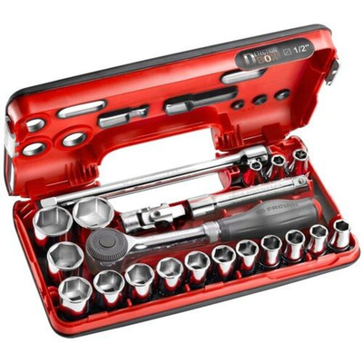 Facom 21-Piece Metric 1/2 in Standard Socket Set with Ratchet, 6 point