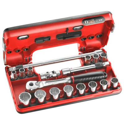 Facom 18-Piece Metric 3/8 in Standard Socket Set with Ratchet, 12 point