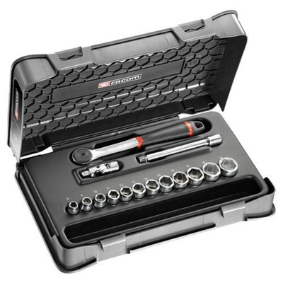 Facom 15-Piece Metric 3/8 in Standard Socket Set with Ratchet, 6 point