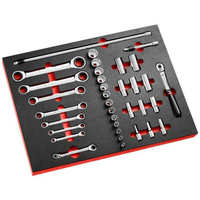 Facom 35-Piece Imperial 3/8 in Deep Socket/Standard Socket/Spanner Set with Ratchet, 12 point