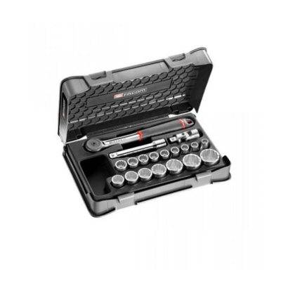 Facom 19-Piece Metric 1/2 in Standard Socket Set with Ratchet, 12 point