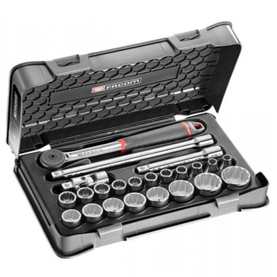 Facom 23-Piece Metric 1/2 in Standard Socket Set with Ratchet, 12 point