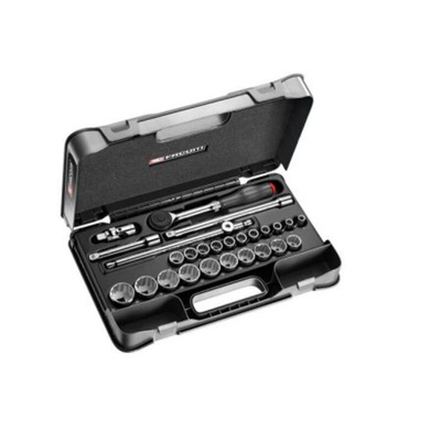 Facom 26-Piece Metric 1/2 in Standard Socket Set with Ratchet, 12 point