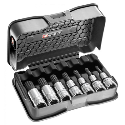 Facom 7-Piece 1/2 in Bit Socket Set , Spline Bit