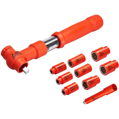 ITL Insulated Tools Ltd 9-Piece Metric 3/8 in Standard Socket Set with Ratchet, 12 point, VDE/1000V