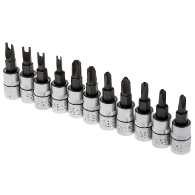 RS PRO 11-Piece 1/4 in Bit Socket Set , Spanner Bit; Torx Bit; Tri-Wing Bit