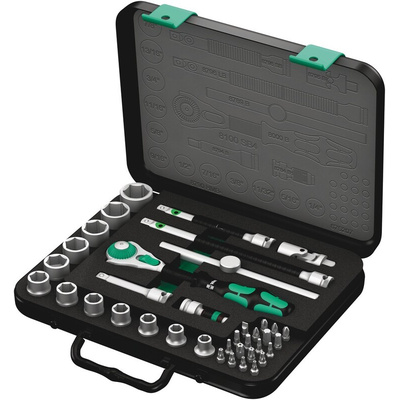 Wera 38-Piece Imperial 3/8 in Standard Socket/Bit Set with Ratchet, 6 point; Hex Bit; Phillips Bit; Pozidriv Bit;