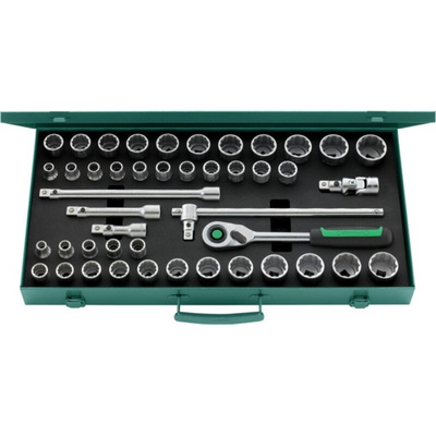 STAHLWILLE 45-Piece Imperial, Metric 1/2 in Standard Socket Set with Ratchet, 12 point