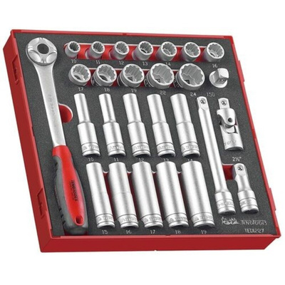 Teng Tools 27-Piece Metric 1/2 in Deep Socket/Standard Socket Set with Ratchet, 12 point