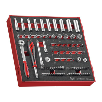 Teng Tools 89-Piece Metric 1/4 in Deep Socket/Standard Socket/Bit Set with Ratchet, 6 point; Hex Bit; Phillips Bit;