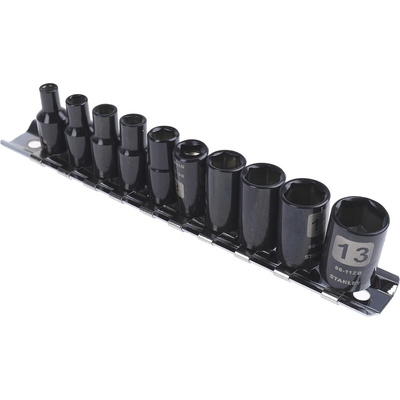 Stanley 11-Piece Metric 1/4 in Standard Socket Set with Ratchet, 6 point