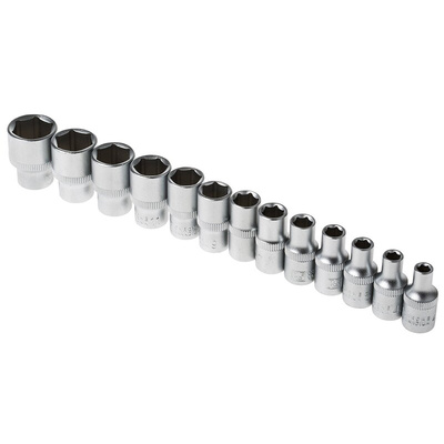 RS PRO 14-Piece Metric 1/4 in Standard Socket Set with Ratchet, 6 point