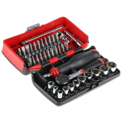 Facom 38-Piece Metric 1/4 in Standard Socket/Bit Set with Ratchet, 6 point; Hex Bit; Phillips Bit; Pozidriv Bit;