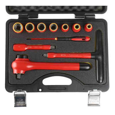 Bahco 11-Piece Metric 1/2 in Standard Socket Set with Ratchet, 12 point, VDE/1000V