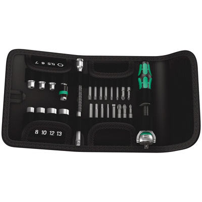 Wera 26-Piece Metric 1/4 in Standard Socket/Bit Set with Ratchet, 6 point; Hex Bit; Phillips Bit; Pozidriv Bit; Slotted