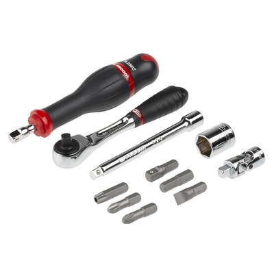 Facom 38-Piece Metric 1/4 in Standard Socket/Bit Set with Ratchet, 6 point; Hex Bit; Phillips Bit; Pozidriv Bit;