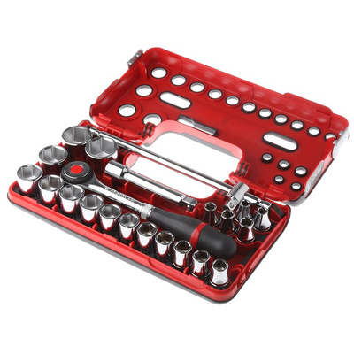Facom 22-Piece Metric 1/2 in Standard Socket Set with Ratchet, 6 point