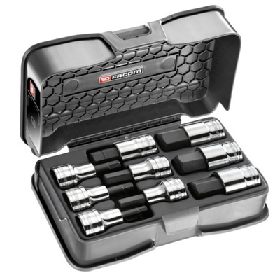 Facom 9-Piece Metric 1/2 in Bit Socket Set , Hex Bit