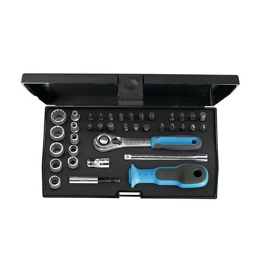 Gedore 37-Piece Metric 1/4 in Standard Socket/Bit Set with Ratchet, 12 point; Hex Bit; Phillips Bit; Pozidriv Bit;