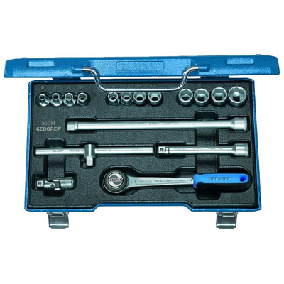 Gedore 17-Piece Metric 3/8 in Standard Socket Set with Ratchet, 12 point