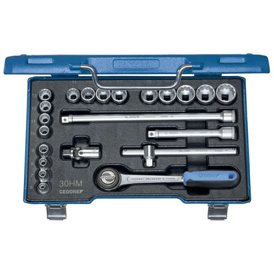 Gedore 22-Piece Metric 3/8 in Standard Socket Set with Ratchet, 12 point
